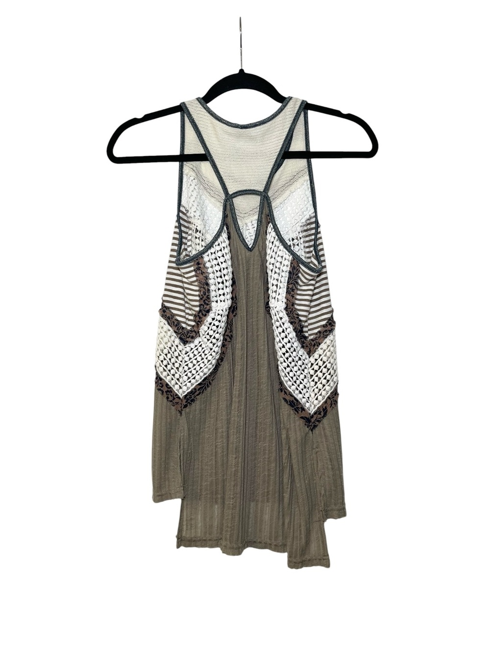 Gimmicks By BKE Sleeveless Olive Knit Tank with White Crochet Panels Size Small - Picture 2 of 14